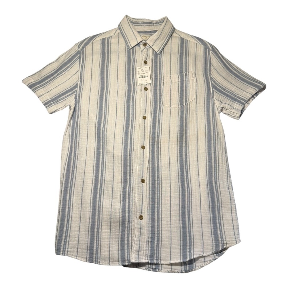 Crewcuts Boys Blue White Stripe Short Sleeve Button Up Shirt Size 14